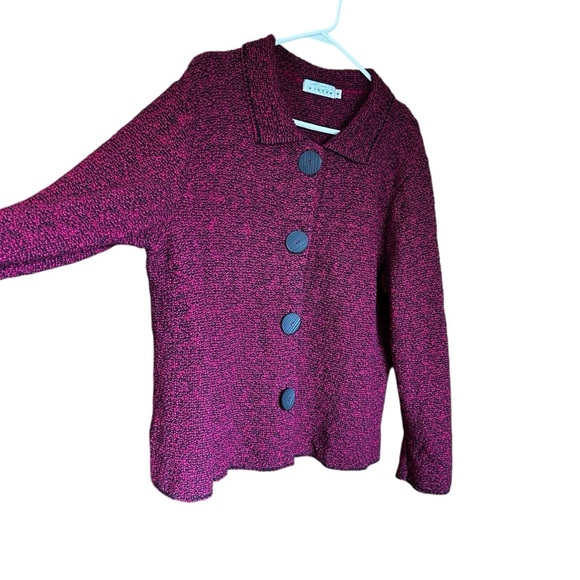 Willow Collared Button Down Cardigan Sweater Fuchsia Black S - Picture 3 of 8